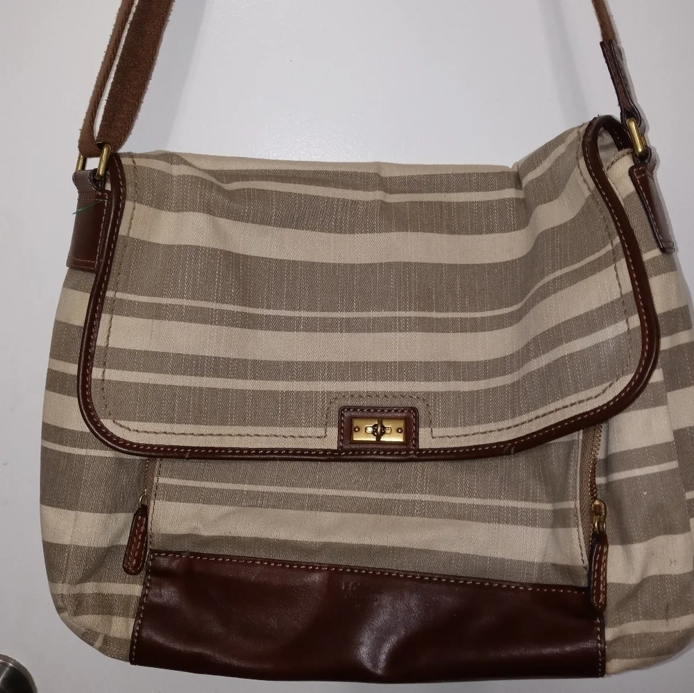 Vintage Fossil Striped Crossbody Briefcase/Satchel/Travel Bag w Pockets